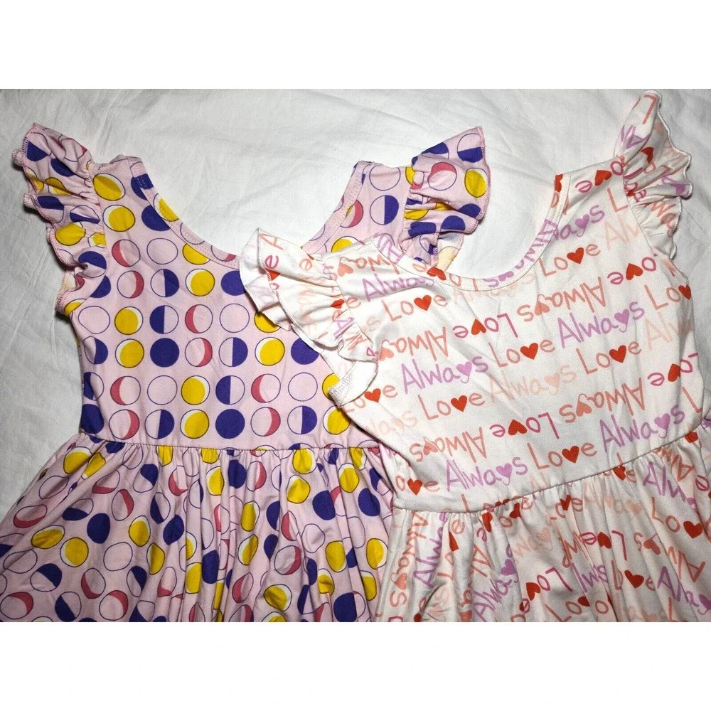 2 Dot Smile Girls 5‎ 6 Love Always Heart Pink Half Moon Empire Twirl Dress Lot